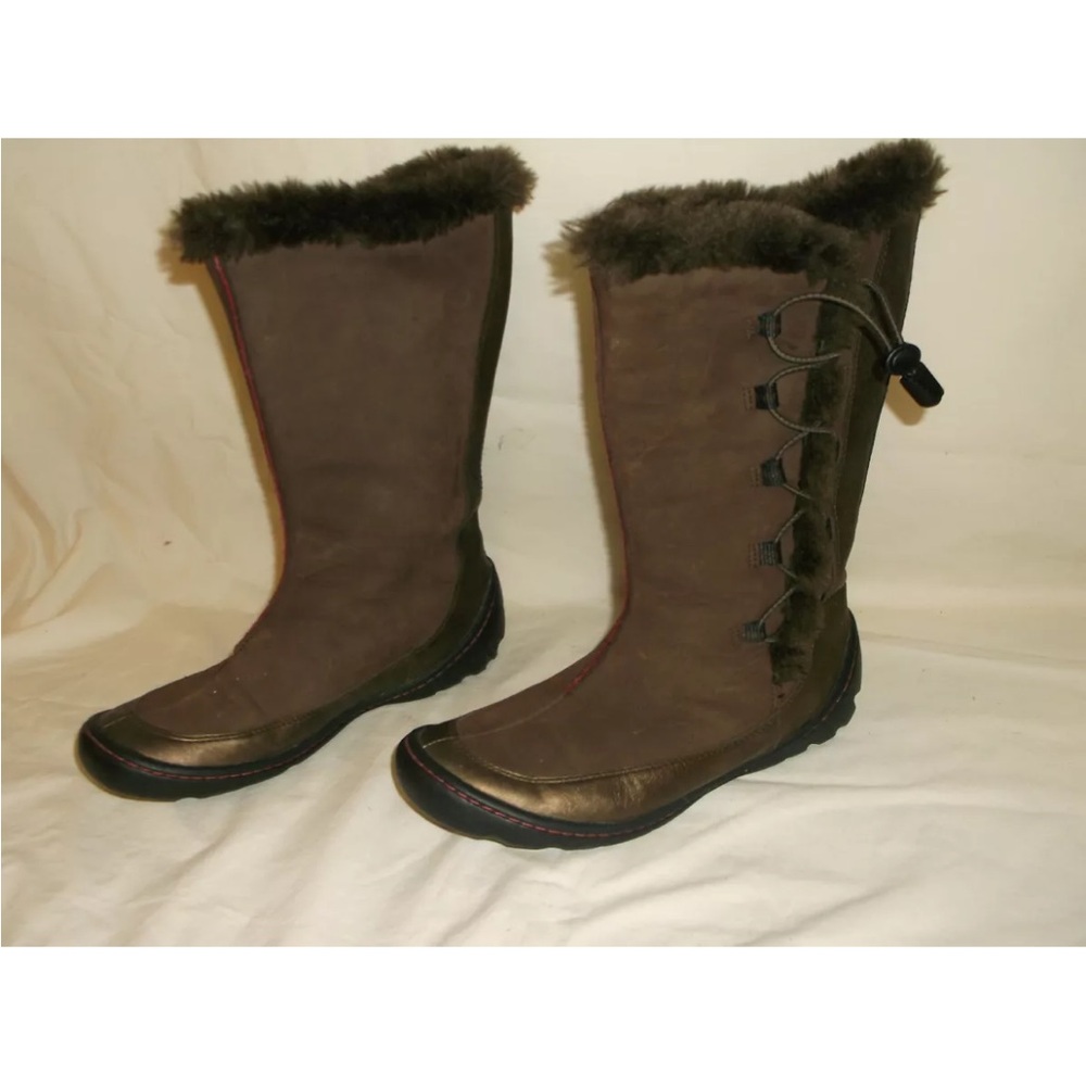Clarks Privo Kaley Leather Faux Fur Winter Boots Brown Bronze 6 M